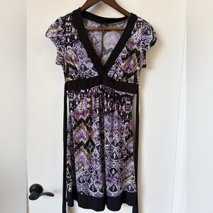 Y2K Ruby Rox Boho Whimsygoth Empire Waist Dress | Purple Gothic Print | Small